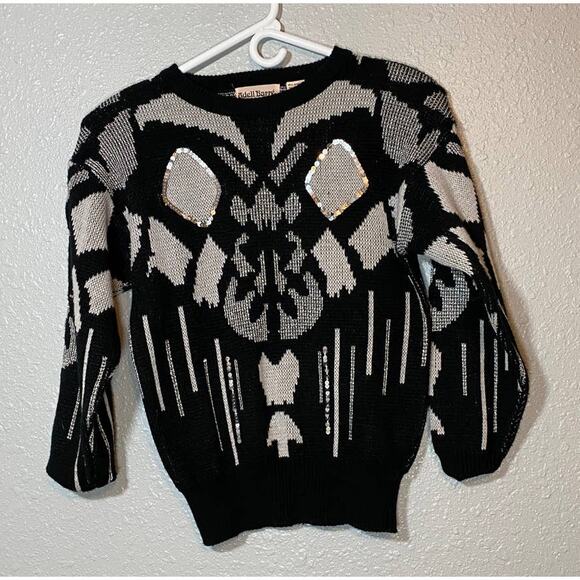 Adell Barre Womens Small Sweater black silver Shoulder pads retro 90s vintage - Picture 9 of 9